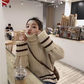 Cropped Turtleneck Striped Sweater