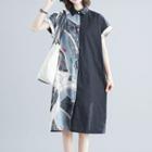 Short-sleeve Print Midi Shirt Dress As Shown In Figure - One Size
