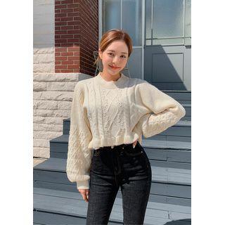 Bishop-sleeve Cable Sweater