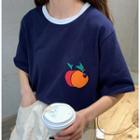 Contrast-trim Apple Print Elbow-sleeve T-shirt