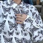 Butterfly Print Long-sleeve Shirt White - One Size