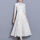 Elbow-sleeve Lace Midi A-line Qipao Dress