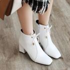 Square-toe Bow Chunky Heel Ankle Boots