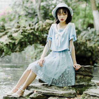 Lace A-line Skirt Blue - S