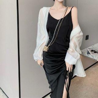 Long-sleeve Blouse / Sleeveless Side-slit Dress