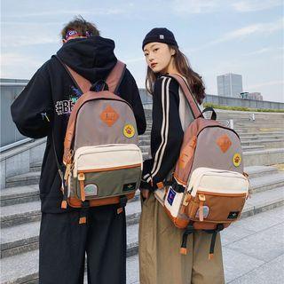 Nylon Color Panel Appliqued Backpack