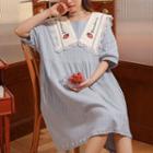 Short-sleeve Bow Strawberry Print Sleep Dress