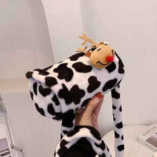 Milk Cow Print Fleece Barrel Crossbody Bag