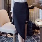 Plain Asymmetric Hem Pencil Skirt