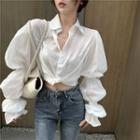 Long-sleeve Twist-front Shirt White - One Size