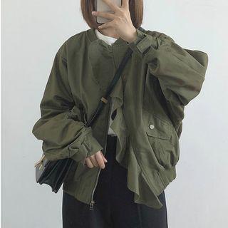 Ruffle-trim Zip Baseball Jacket