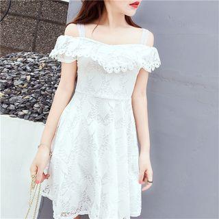 Short-sleeve Cold Shoulder Lace Mini Dress