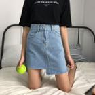 High-waist Asymmetric Denim Skirt