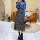 Denim Jacket / Dotted A-line Midi Skirt / Set