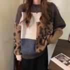 Leopard Print Panel Sweater Sweater - One Size