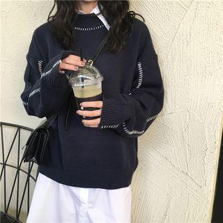 Mock-neck Contrast Stitching Sweater