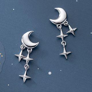Crescent Star Drop Earring 1 Pair - Silver - One Size
