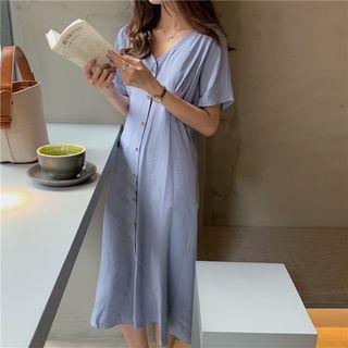 V-neck Single-breasted Dress As Shown In Figure - One Size