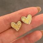 Rhinestone Heart Stud Earring 1 Pair - 925 Silver Needle - Gold - One Size
