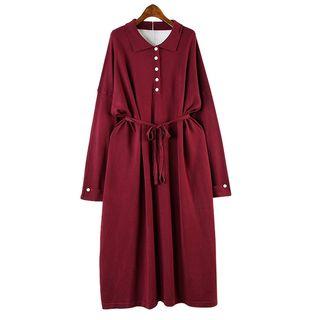 Long-sleeve Open Back Knitted Shirt Dress