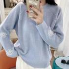 Long-sleeve Embroidered Flower Pattern Knit Sweater