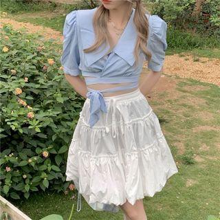 Short-sleeve Cropped Blouse / Mini Skirt
