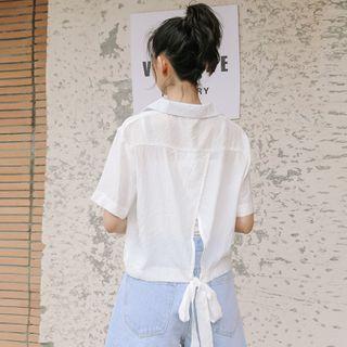 Tie-back Short-sleeve Blouse White - One Size
