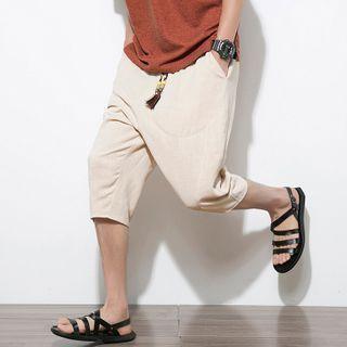 Drawstring-waist Straight-cut Capri Pants