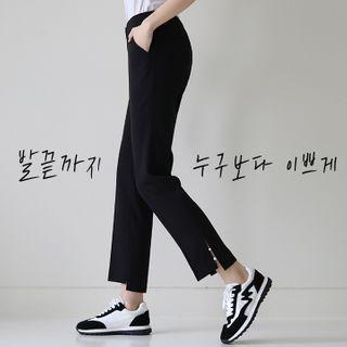 Band-waist Button-trim Pants