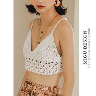Crochet Knit Crop Camisole White - One Size