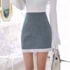 Zip-back Fringed-hem Tweed Skirt