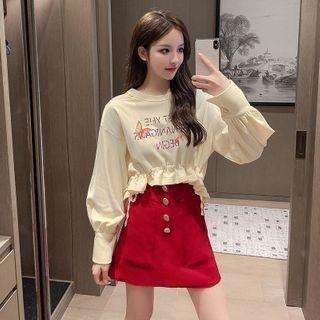 Butterfly Print Ruffled Sweatshirt / A-line Skirt