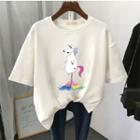 Short-sleeve Cartoon Unicorn Print T-shirt