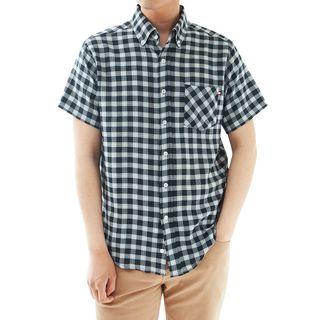 Plus Size Button-down Checked Shirt