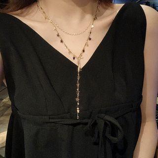 Faux Crystal Alloy Star Layered Necklace Gold - One Size