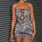 Strapless Cutout Abstract Print Mini Bodycon Dress