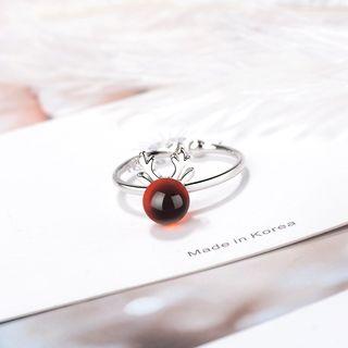 Faux Crystal Deer Open Ring Silver & Red - One Size