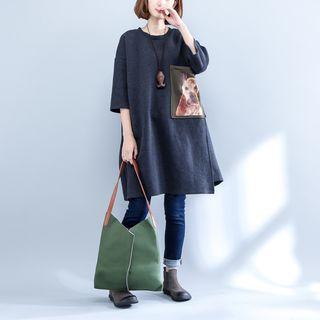 3/4-sleeve Dog Print Long T-shirt