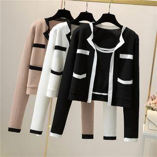 Contrast Trim Cardigan / Knit Camisole Top / Set