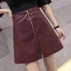 Faux Leather Zip A-line Skirt