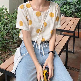 Dot Square-neck Short-sleeve Blouse
