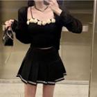 Long-sleeve Shrug / Floral Camisole Top