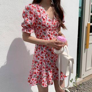 V-neck Floral Print Minidress Pink - One Size
