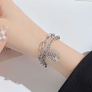 Tree Layered Stainless Steel Bracelet 1260 - Silver - One Size