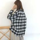 Check V-neck Loose-fit Blouse