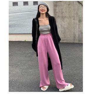 Long Cardigan / Knit Camisole / Drawstring Wide Leg Pants