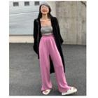 Long Cardigan / Knit Camisole / Drawstring Wide Leg Pants