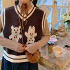 Bear Print Sweater Vest Brown - One Size