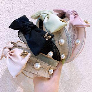 Mesh Faux Pearl Bow Headband