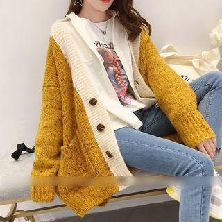 Contrast Trim V-neck Chunky Cardigan